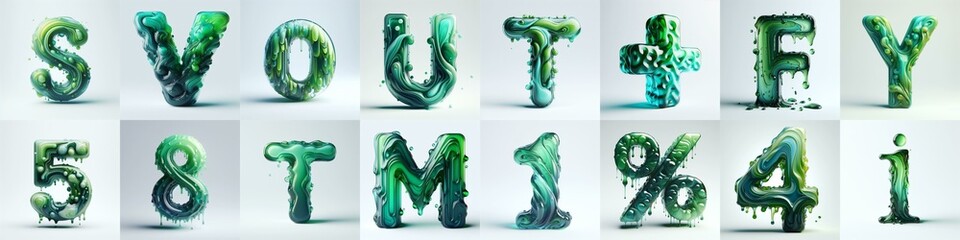 Green glass 3D Lettering Typeface. AI generated illustration - obrazy, fototapety, plakaty