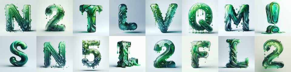 Green glass 3D Lettering Typeface. AI generated illustration - obrazy, fototapety, plakaty