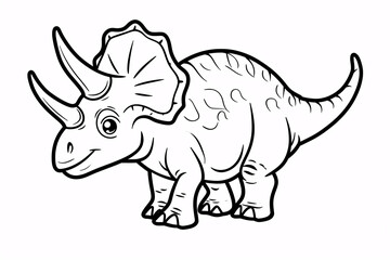 Triceratops Dinosaur Black White Linear Doodles Line Art Coloring Page, Kids Coloring Book