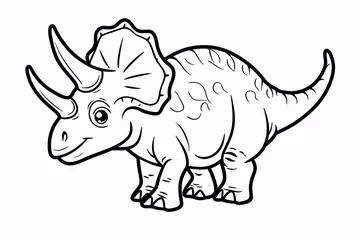 Foto op Canvas Triceratops Dinosaur Black White Linear Doodles Line Art Coloring Page, Kids Coloring Book © Shahsoft Production