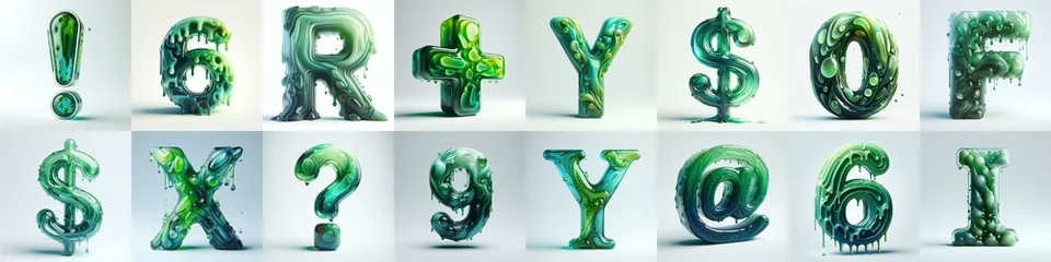 Fotobehang Green glass 3D Lettering Typeface. AI generated illustration © vector_master