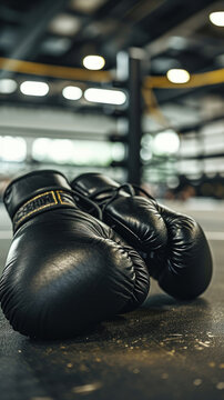 Luxurious custom boxing gloves rest inside a high-end gym, symbolizing the elite side of combat sports. The image could serve well in a campaign for bespoke fitness gear or upscale gym promotions.