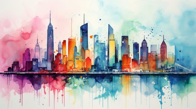 Vibrant cityscapes with futuristic skylines. aquarelle Generative AI