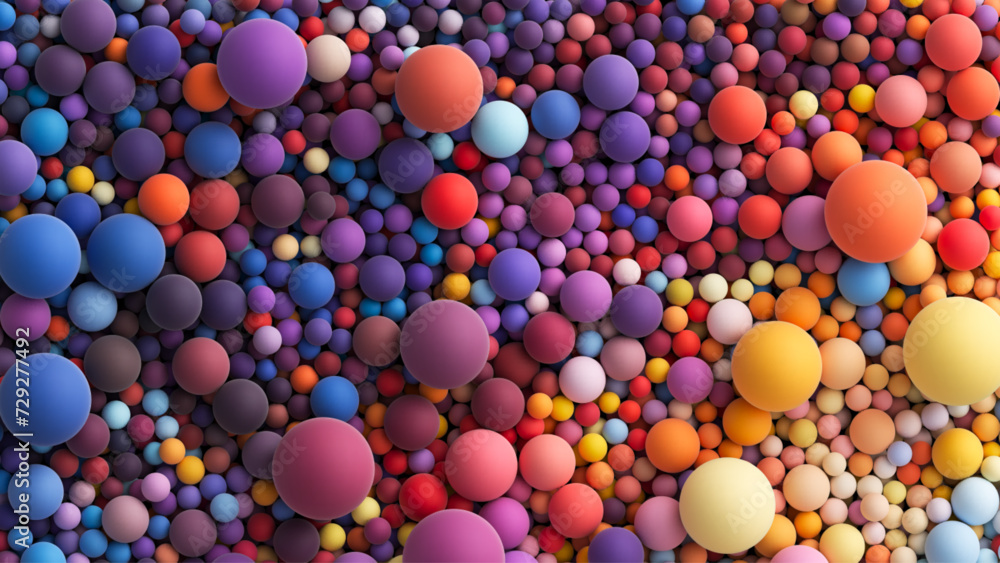 Poster vector 3d background with huge pile of colored big and small random spheres. colorful matte soft bal