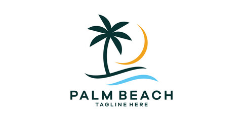 logo design combination of palm trees and beaches, logo design template, symbol idea.