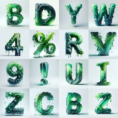 Green glass 3D Lettering Typeface. AI generated illustration