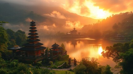 Ancient Temple in a Tranquil Setting, a serene shot of an ancient temple nestled in a peaceful landscape, showcasing the timeless beauty of architectural heritage.