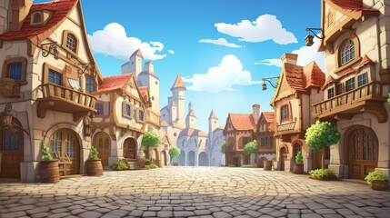 medieval city background empty 3D cartoon