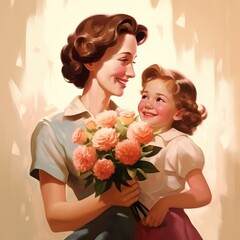 hand-drawn mother and daughter illustration