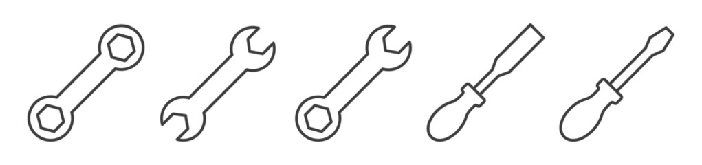 set of tools and Instrument line icon with editable stroke, Construction tool like file, wrench