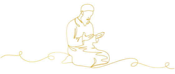 Islamic Muslim praying line art style with transparent background 