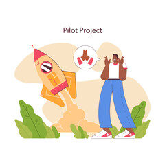 Innovation cycle. Generation of a creative idea or business solution. Start up or new project development. Pilot project. Flat vector illustration