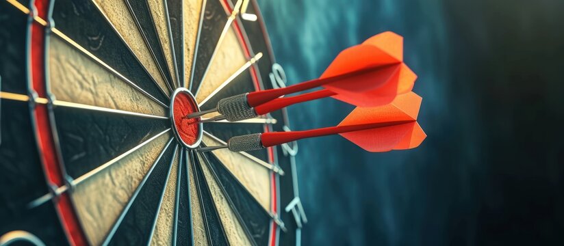 Close up dartboard business concept with target and arrows illustration. AI generated image