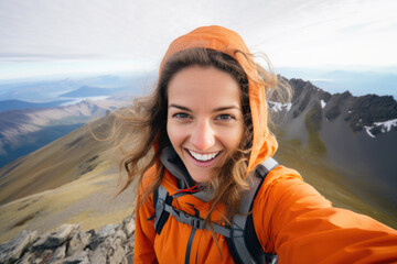 Fototapeta na wymiar a happy person hiking in the mountain