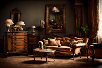 Classic Vintage Style Furniture Set in a living room.