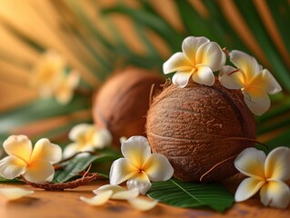 Obraz na płótnie Canvas coconuts closeup in rustic style