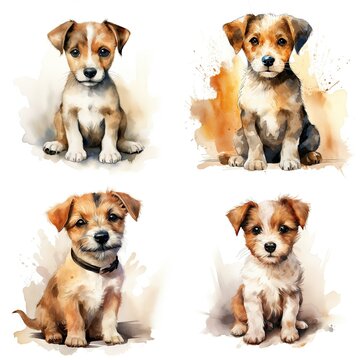 Jack Russell. Realistic watercolor dog illustration. Funny doggy drawing template.