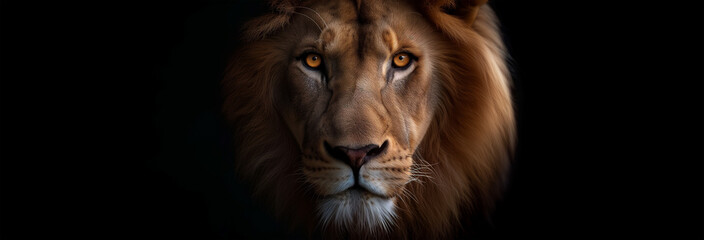 Lion animal face portrait on black background