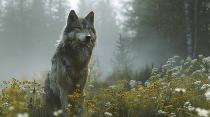 Wolf hikes through mystical forest