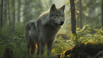 Wolf hikes through mystical forest