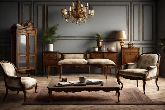Classic Vintage Style Furniture Set in a living room.