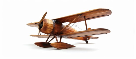 Antique wooden plane on white backdrop.