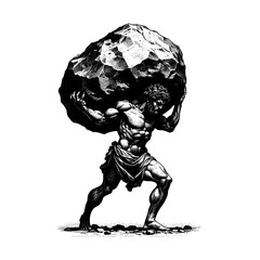 Ares holding a boulder on his back drawing