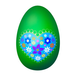 Easter holiday illustration. Easter egg with decoration. Egg, heart, flowers. Ornament. Easter food. Spring.