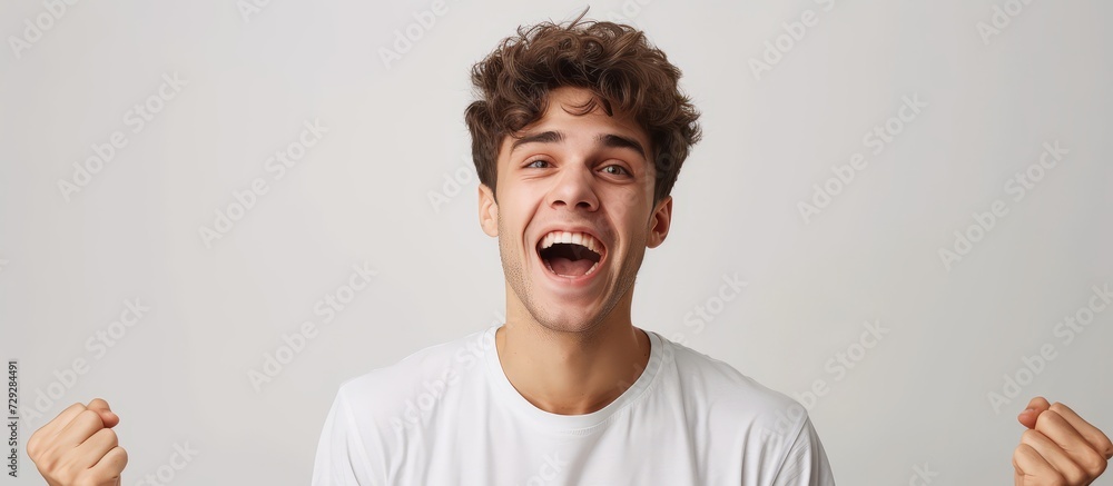 Canvas Prints Happy young man on white background.