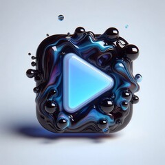 Play button made of Obsidian blend with blue glass. AI generated illustration