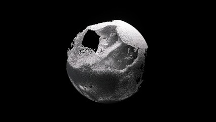 3D monochrome abstract art video animation featuring a surreal chrome sphere created from moving...