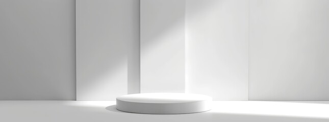 Minimalist White Podium with Circular Backdrop and Shadow.