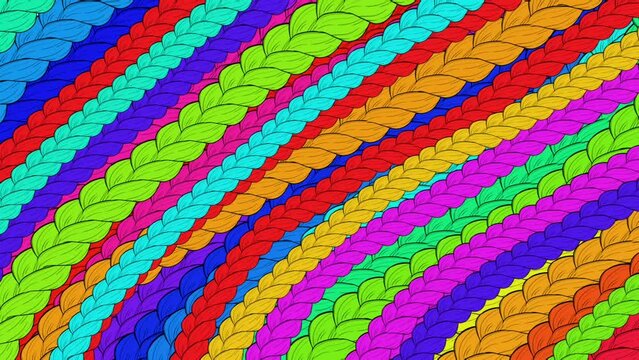Plaits and braids brush patterns. Knitting  braided rope isolated vector collection. seamless loop video