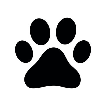 simple black icon dog or cat paw print silhouette, pet symbol, vet logo sign, isolated on white background