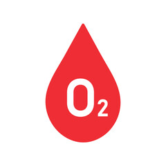 O2 saturation monitoring, red blood drop icon with oxygen symbol, vector illustration