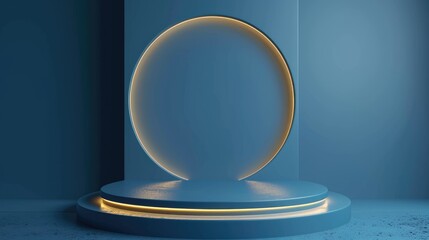Elegant Blue Podium with Golden Trim for Luxury Display