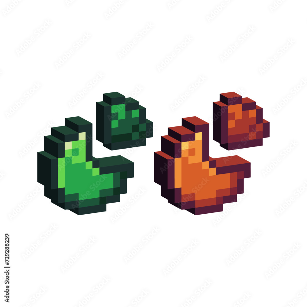 Poster isometric pixel art 3d of pie chart icon for items asset. isolated chart pie icon on pixel 80s style
