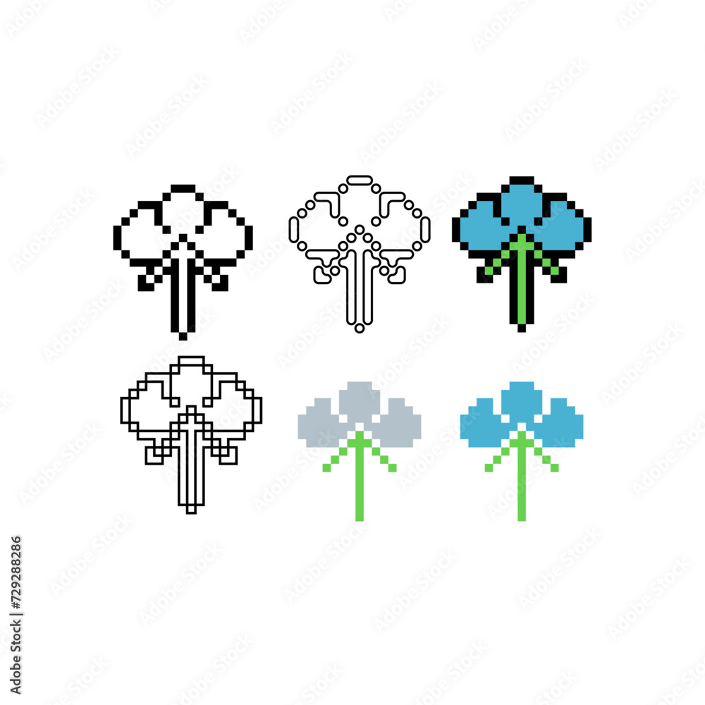 Poster pixel art outline sets icons of download cloud sign variations in color.cloud save icon in pixelated