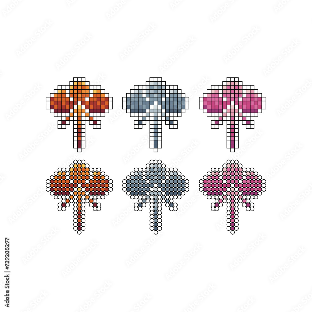 Aufkleber pixel art stroke sets icons of download cloud sign variations in color.cloud save icon in pixelated 