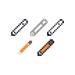 Pixel art outline sets icons of pencil icon sign variations in color. Pencil icon in pixelated style. 8-bit Illustration,for design asset elements, game UIs, and mobile apps icon collection.