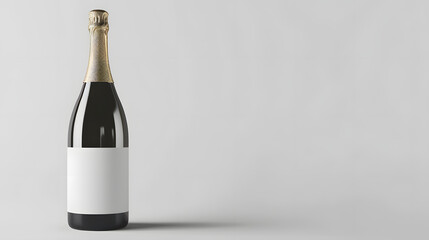 Elegant Champagne Bottle with Blank Label on White Background