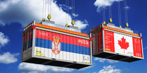 Shipping containers with flags of Serbia and Canada - 3D illustration