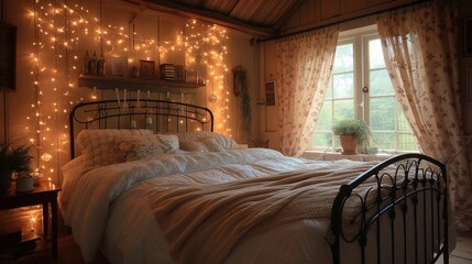 twinkling fairy lights in bedroom