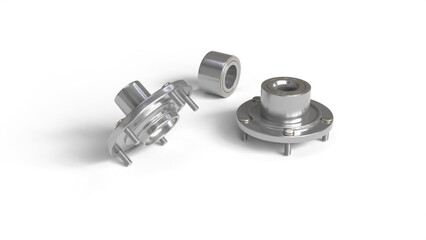 Car wheel hub with shadow on white background. 3D rendering illustration.
