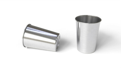 Stainless drinking water cup, isolated on white background. 3D rendering.
