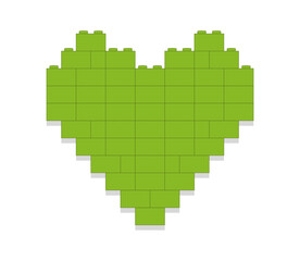 Green heart made of blocks on white background vector illustration - obrazy, fototapety, plakaty