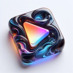Play button made of Obsidian blend with rainbow colored glass. AI generated illustration