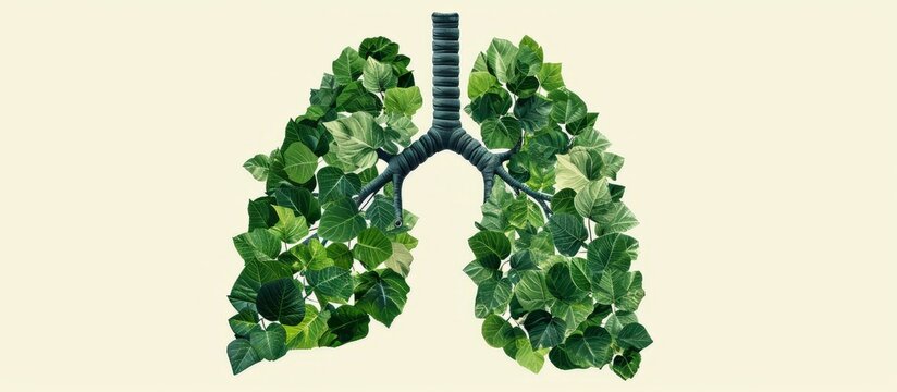 Human lung-shaped green leaves, depicted in a conceptual manner.