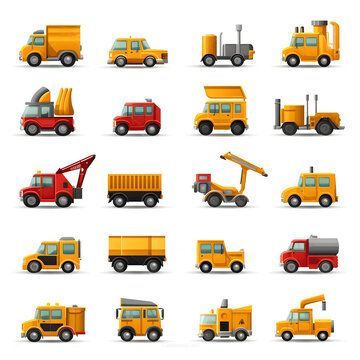 Set construction vehicle isolated on white background. Illustration with yellow cars truck  bulldozer and concrete mixer.Vector illustration,Generative AI
