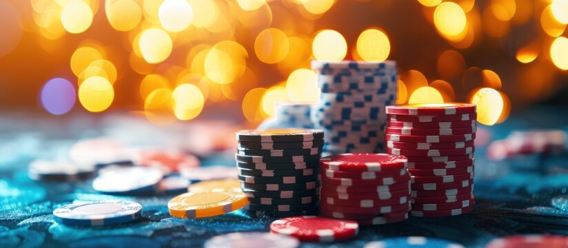 Poker casino chips on light illumination. AI generated image